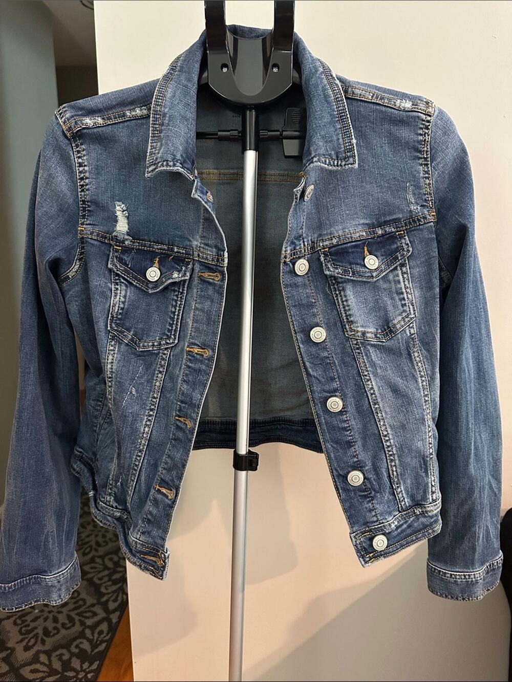 Aeropostale Distressed Denim Trucker Jacket XL Blue Jean Y2K Grunge Indie
